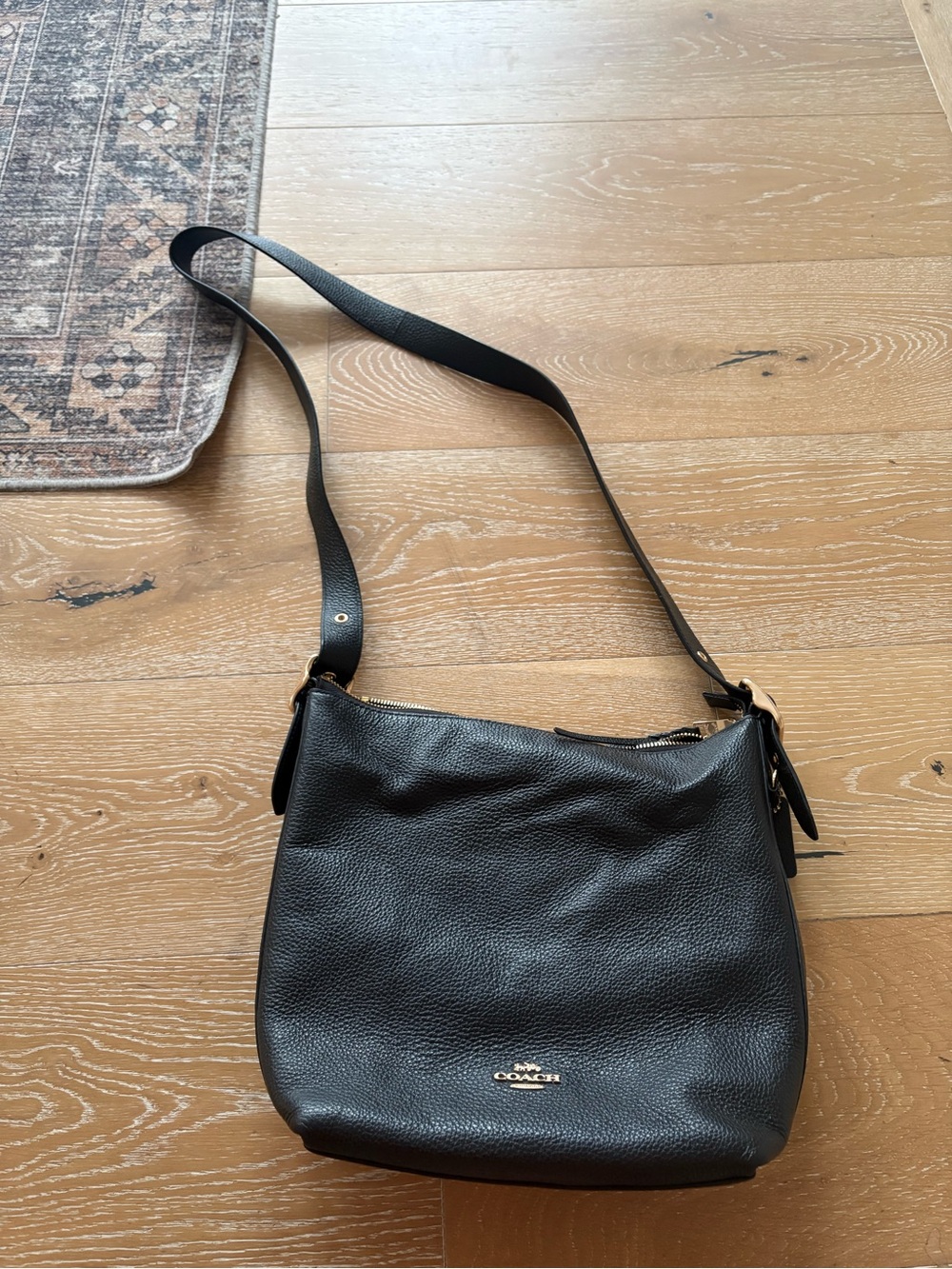 Coach Black Pebbled Leather Hobo Shoulder Bag with Gold Hardware